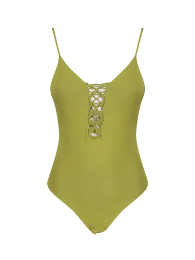 Fisico Cristina Ferrari One-piece Swimsuit With Braiding In Green