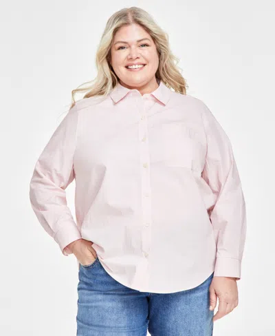 Style & Co Plus Cotton Button Up Shirt, Created For Macy's In Lotus Pink