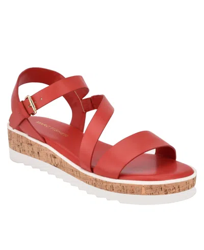 Marc Fisher Grandie Treaded Flatform Wedge Sandals In Red- Faux Leather