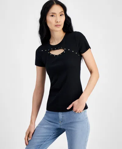 Inc International Concepts Women's Fitted Cutout Top, Created For Macy's In Deep Black