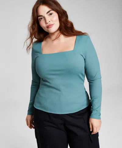 And Now This Trendy Plus Size Square-neck Long-sleeve Top In Meadowland