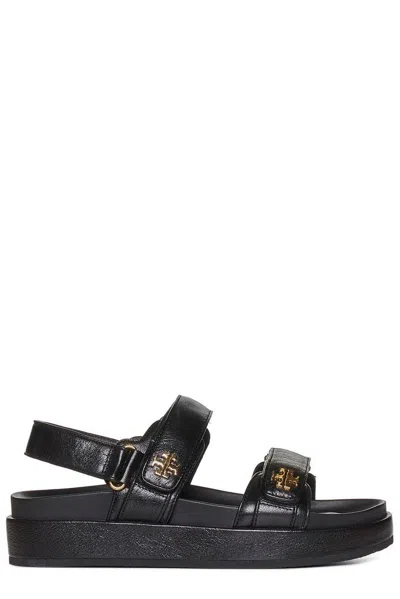 Tory Burch Motif Logo Plaque Two Strapped Sandals In Black