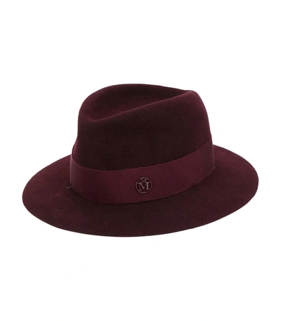 Maison Michel Virginie Grosgrain-trimmed Wool-felt Fedora In Red