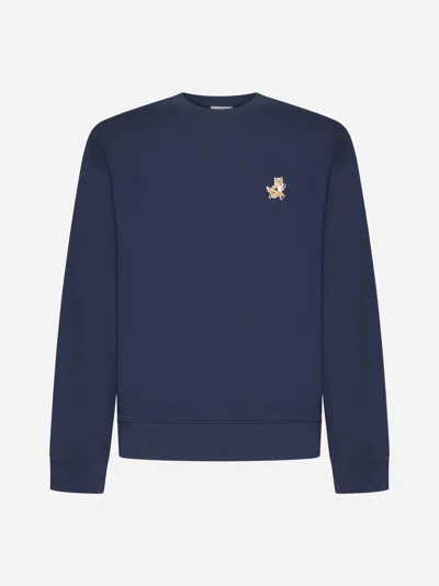 Maison Kitsuné Speedy Fox-patch Cotton Sweatshirt In Blue