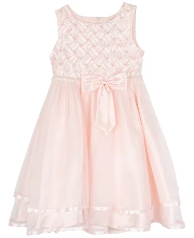 Rare Editions Kids' Toddler & Little Girls Imitation-pearl-embellished Basket Weave Social Dress In Peach