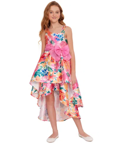 Bonnie Jean Kids' Big Girls Floral-print Double-high-low Dress In Pink