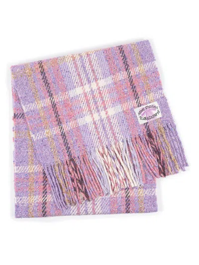 Acne Studios Checked Fringed Edge Scarf In Purple