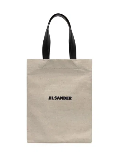 Jil Sander Logo Detailed Rectangular Tote Bag In Beige