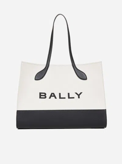 Bally Logo Canvas And Leather Tote Bag In White