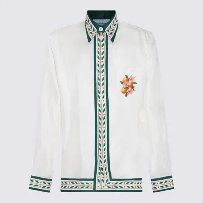 Casablanca White Multicolour Silk Oranges En Fleur Shirt In White/green