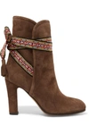 ETRO JACQUARD-TRIMMED SUEDE ANKLE BOOTS