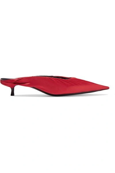 Balenciaga Knife Satin And Leather Mules In Rouge