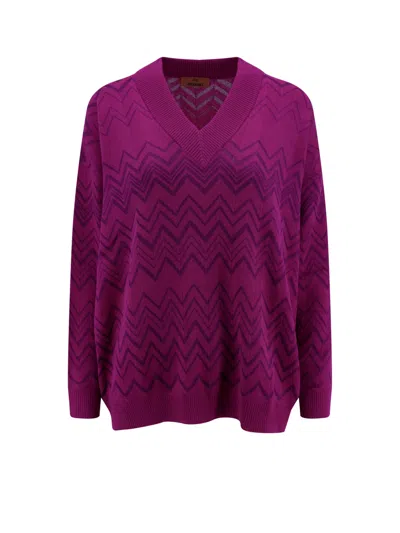 Missoni Crochet-knit Wool-blend Sweater In Magenta