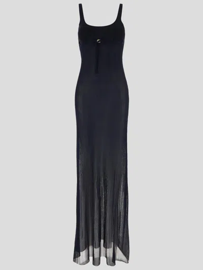 Jacquemus Belted Long Knit Dress In Blue