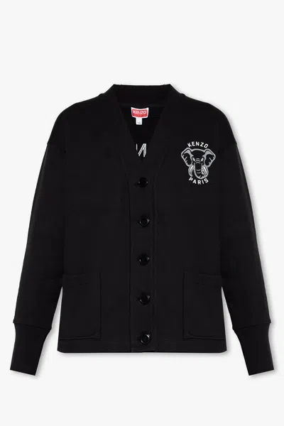 Kenzo Varsity Jungle V-neck Cardigan In Black