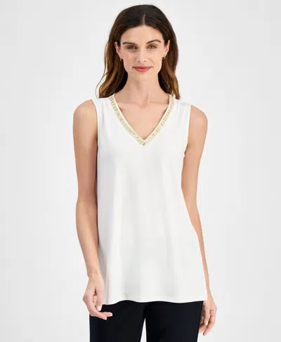Jm Collection Women's Beaded-neck Sleeveless Top, Created For Macy's In Neo Natural Combo