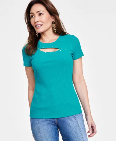 Inc International Concepts Women's Fitted Cutout Top, Created For Macy's In Fresco Blue