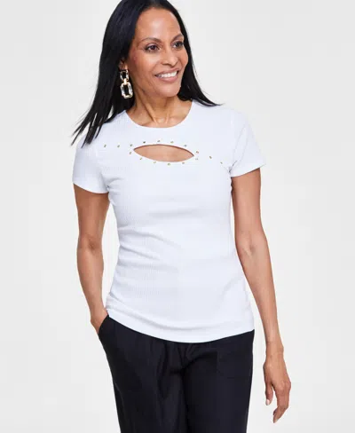 Inc International Concepts Women's Fitted Cutout Top, Created For Macy's In Bright White