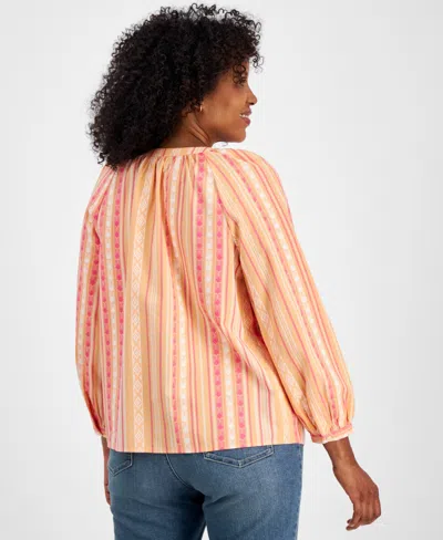 Style & Co Petite Mountain Stripe Popover Peasant Blouse, Created For Macy's In Mountain Melon
