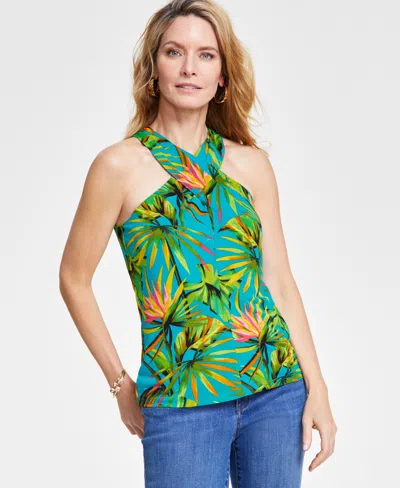 Inc International Concepts Women's Crossover Halter Top, Created For Macy's In Tropical Garden