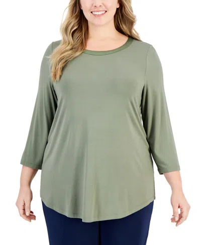 Jm Collection Plus Size Satin-trim Top, Created For Macy's In Tarnished Stem