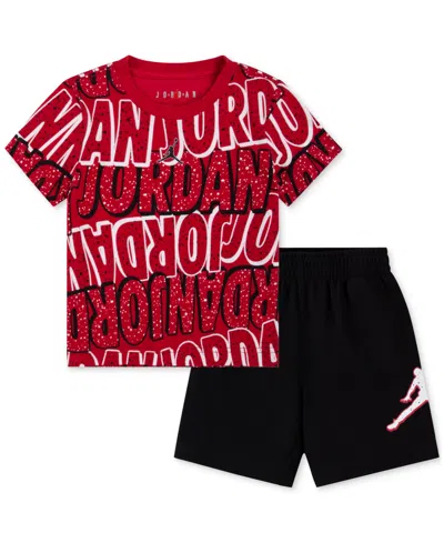 Jordan Kids' Toddler Boys Printed T-shirt & French Terry Shorts, 2 Piece Set In Black