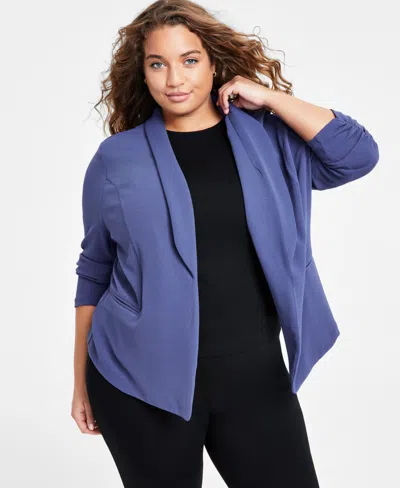 Bar Iii Trendy Plus Size Knit Drape-front Blazer, Created For Macy's In Blue Instinct