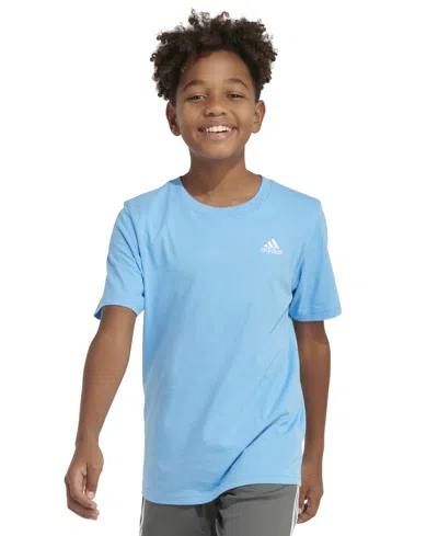 Adidas Originals Kids' Big Boys Cotton Short-sleeve Essential Embroidered Logo T-shirt In Blue