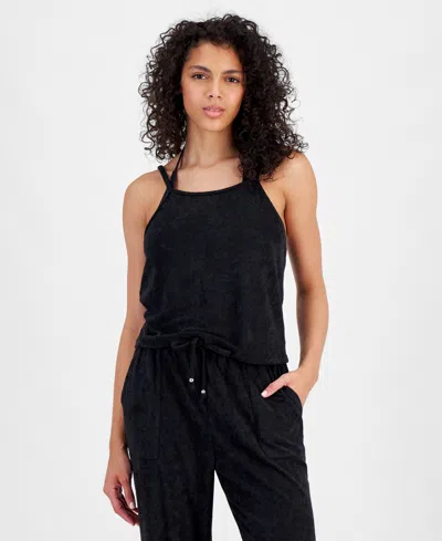 Miken Juniors' Cropped Velour Tank Top Cover-up, Created For Macy's In Black