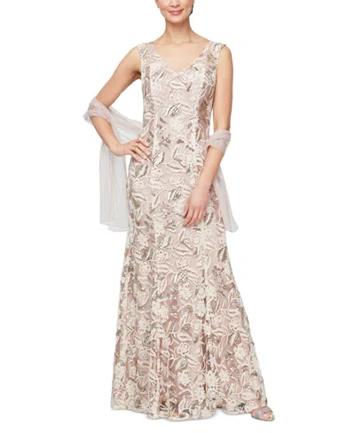 Alex Evenings Women's Embellished Gown & Sheer Shawl In Champagne