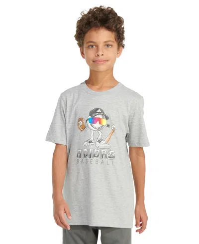 Adidas Originals Kids' Big Boys Short-sleeve Baseball Mascot Graphic Heather T-shirt In Gry Heathr