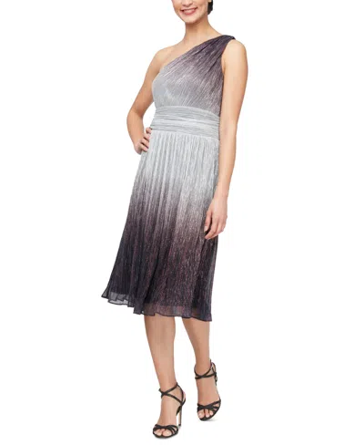 Sl Fashions Women's Ombre Metallic One-shoulder Midi Dress In Black Silver