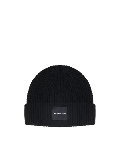 Michael Michael Kors Logo Patch Knitted Beanie In Black