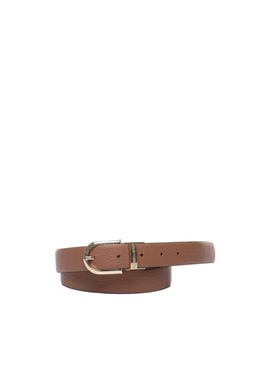 Emporio Armani Leather Belt In Beige