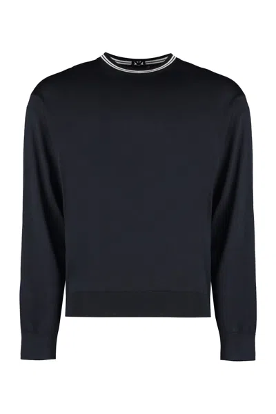 Emporio Armani Virgin Wool Crew-neck Sweater In Blu Navy