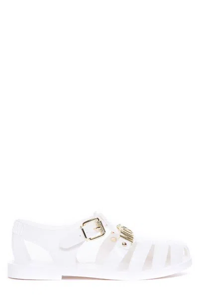 Moschino Logo-plaque Buckle-fastened Jelly Sandals In White