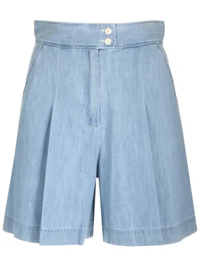 Apc A.p.c. Pleated Denim Shorts In Clear Blue