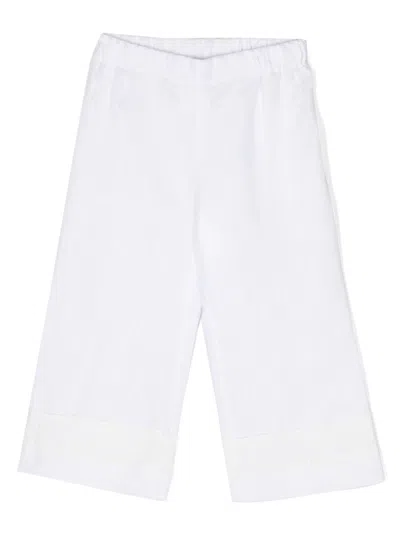 La Stupenderia Kids' Lace-appliqué Linen Trousers In White