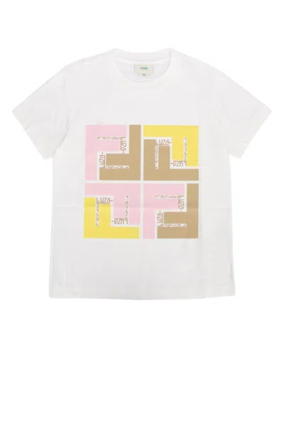 Fendi Kids' Logo-print Cotton T-shirt In Gesso/confetto
