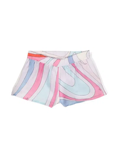 Pucci Babies' Flared Shorts With Light Blue/multicolour Iride Print