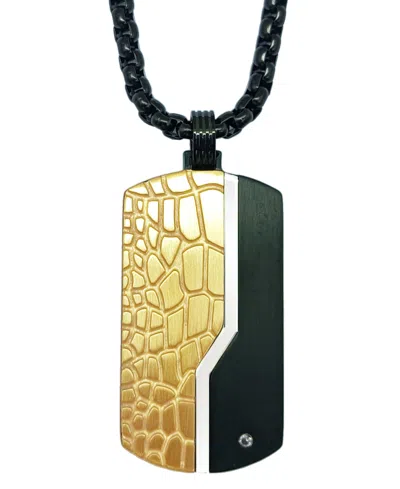 Esquire Men's Jewelry Diamond Accent Dog Tag 22" Pendant Necklace In Black & Gold-tone Ion Plated Stainless Steel