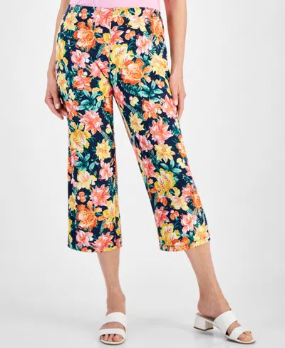 Jm Collection Women's Printed Culotte Pants, Created For Macy's In Intrepid Blue Combo