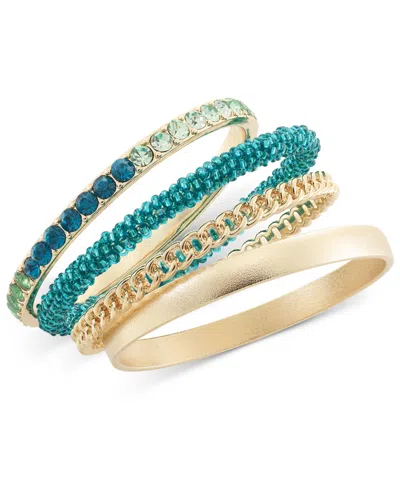Inc International Concepts Gold-tone 4-pc. Set Color Stone & Bead Bangle Bracelets, Created For Macy's In Green