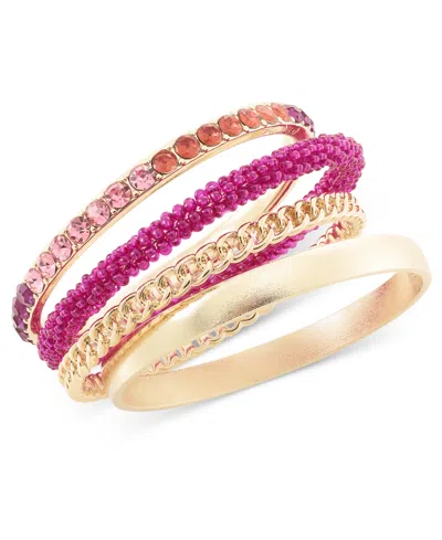 Inc International Concepts Gold-tone 4-pc. Set Color Stone & Bead Bangle Bracelets, Created For Macy's In Pink