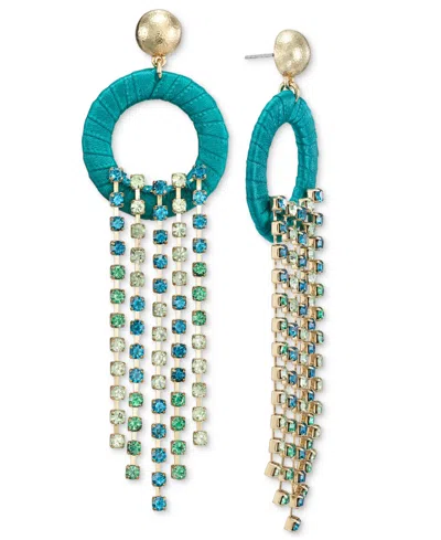Inc International Concepts Gold-tone Color Crystal Fringe & Ribbon-wrapped Circle Statement Earrings, Created For Macy's In Green