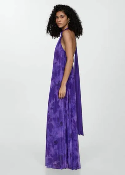 Mango Printed Halter Gown Purple