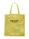 Prada Embroidered-logo Raffia Tote Bag In Yellow