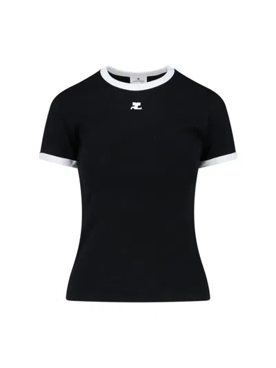 Courrèges Logo Embroidered Crewneck T In Black
