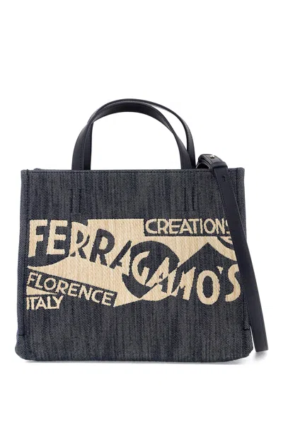 Ferragamo Logo Printed Small Tote Bag In Beige
