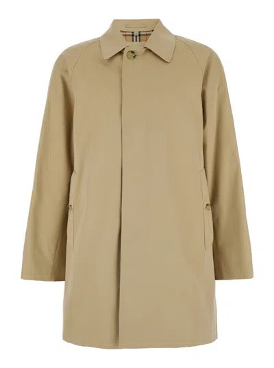Burberry Beige Single-breasted Trench Coat With Concealed Closure In Gabardine Man